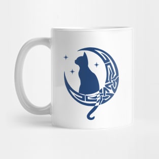 Blue Pagan Celtic Moon Cat Mug